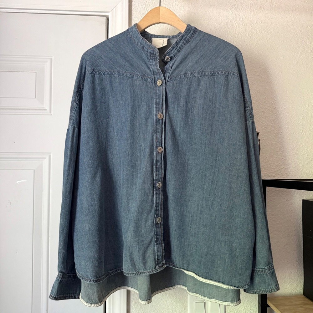 INTENTIONALLY BLANK blue cotton denim long sleeve button up shirt blouse top